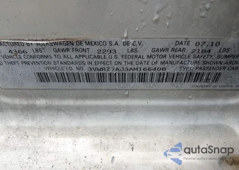 2010 Volkswagen Jetta Limited Edition из США, поврежденный, VIN 3VWRZ7AJ3AM166408